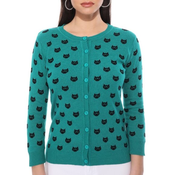 Kitty Round Neck Cat Cardigan Sweater - Picture 2 of 6